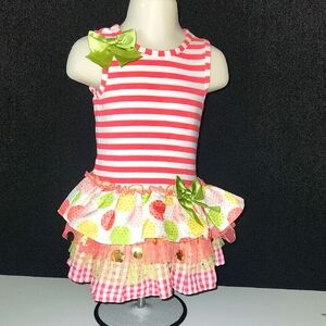 Bonnie Baby - Girls - Embellished Striped Pink/ White Dress- Sz 18M
